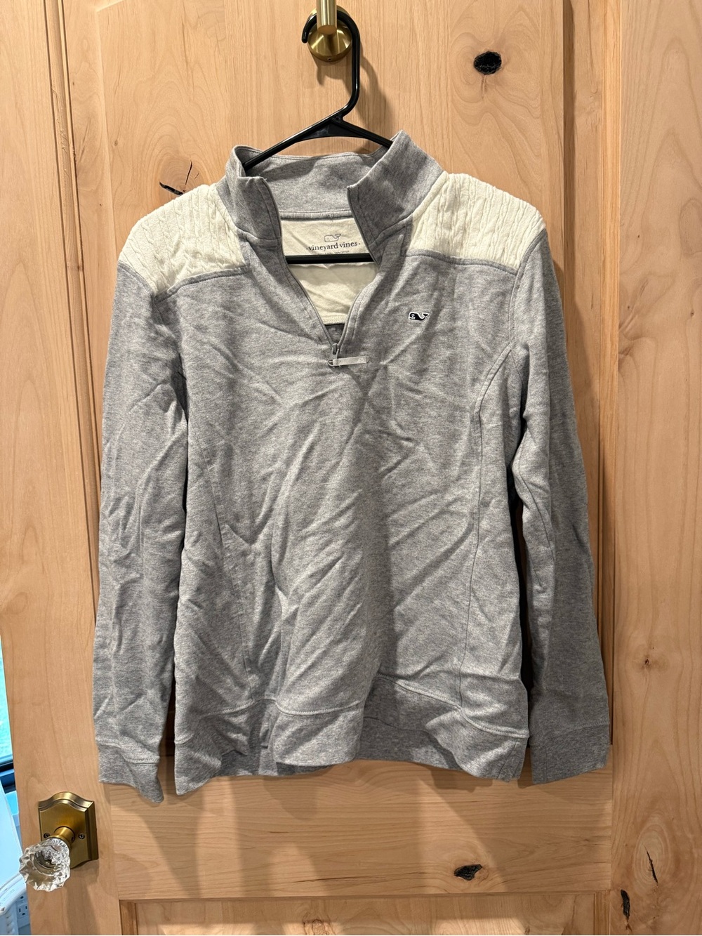 Vineyard Vines Light Gray and Cream Quarter-Zip Pullover